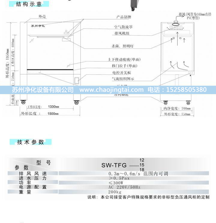 SW-TFG-15不銹鋼通風柜/帶水槽和龍頭